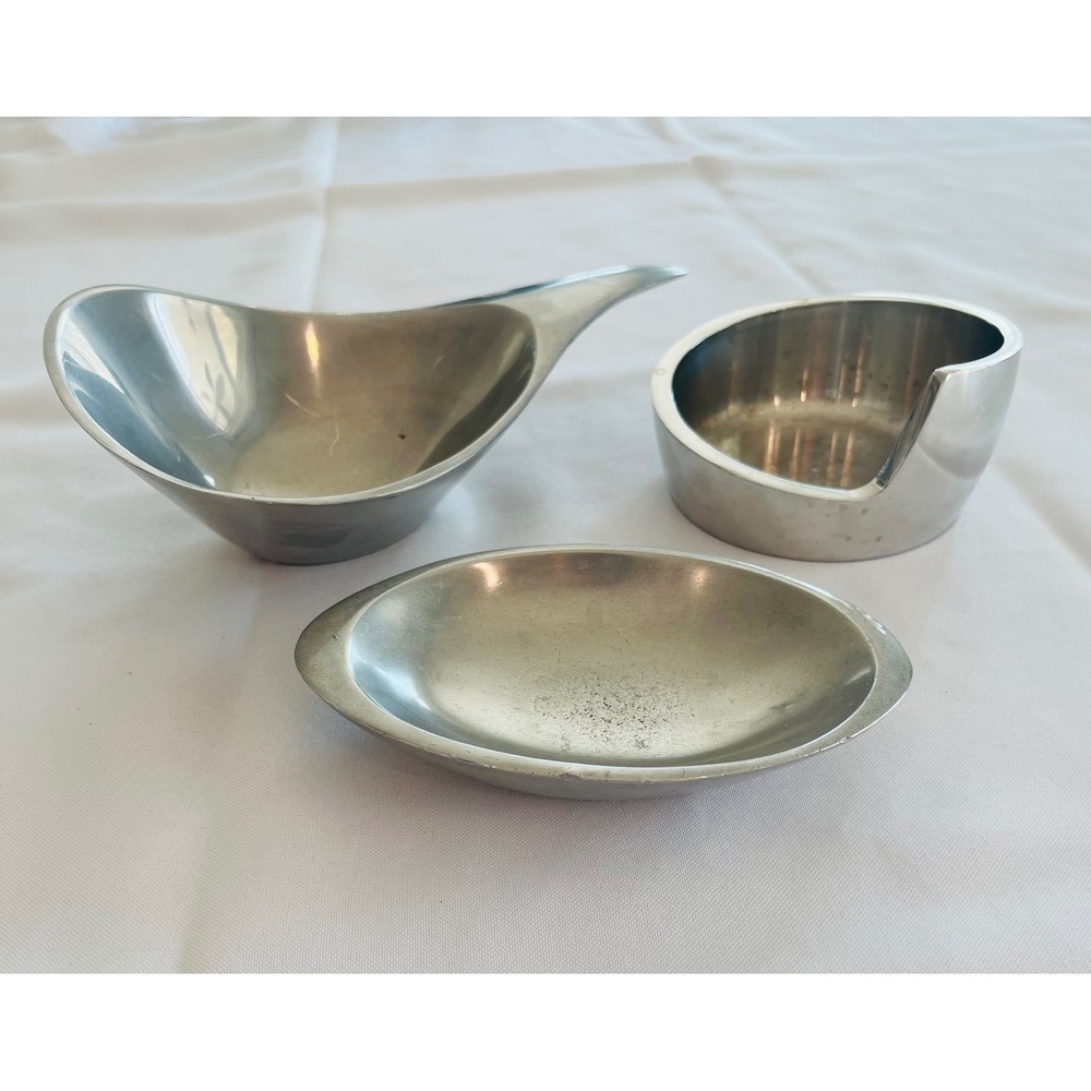 Set of 3 Vintage Nambé Mid-Century Modern Metal Alloy Serveware Pieces